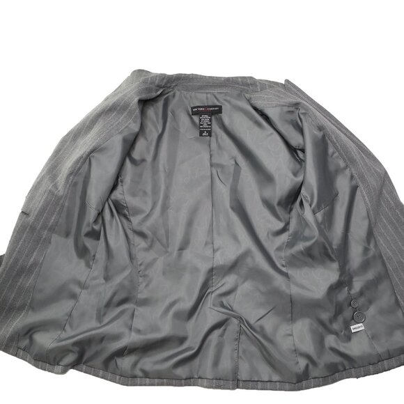 New York & Co Pinstripe Blazer Jacket Grey Silver Single Breasted Peak Lapel - Picture 7 of 14